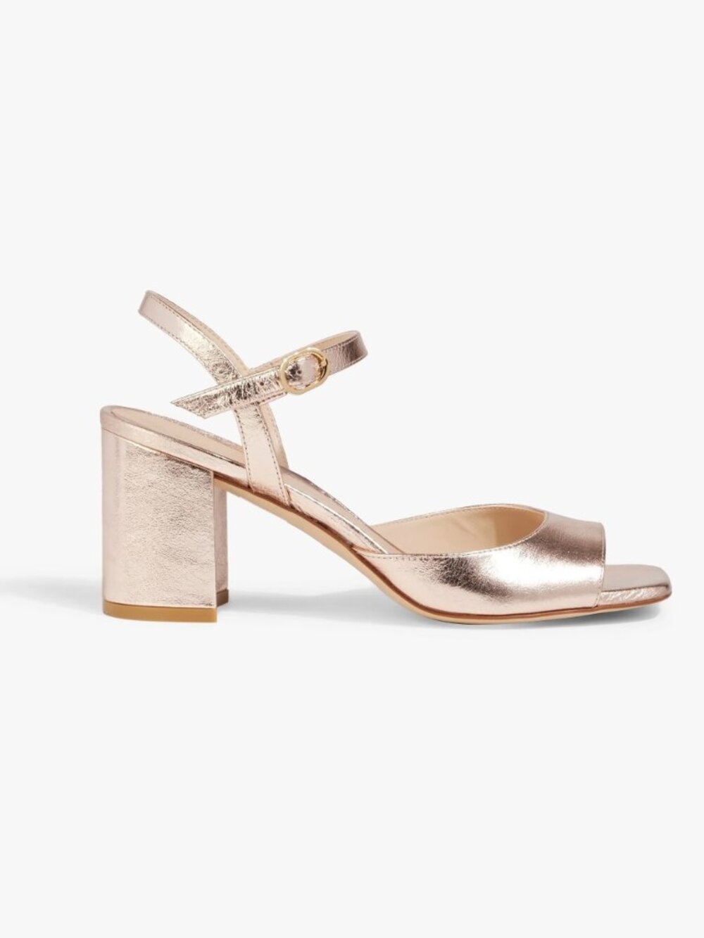 $550 STUART WEITZMAN TIA BLOCK SQUARE TOE SANDALS LEATHER METALLIC 6.5 (DD16)